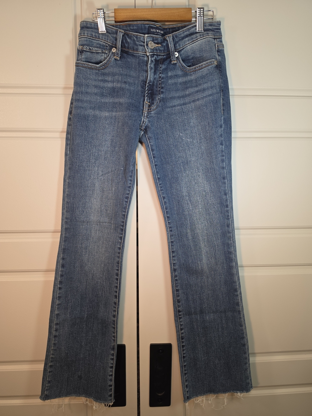 Lucky Brand Sweet Boot Jeans Medium Wash Frayed Raw Hem Size 4/27A